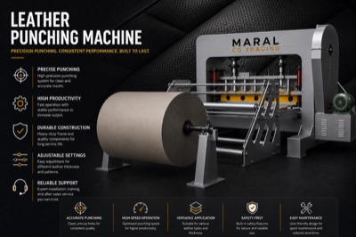 Leather punching machine perforating material from a roll