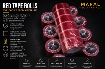 Rolls of red heat-resistant tape for synthetic leather production lines